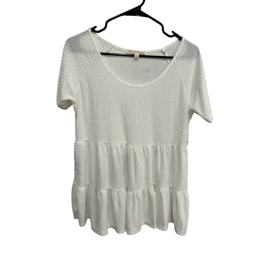 Above And Beyond Tiered Textured Babydoll Top Size L Scoop Neck Short Sleeve